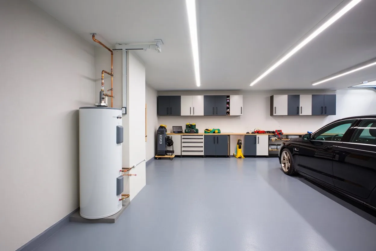 Smart garage with water heater